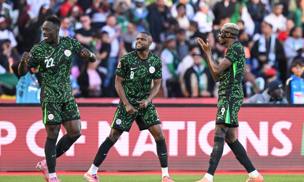 Nigeria players celebrating their 2-0 AFCON quarter-final victory over Algeria