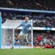 Erling Haaland of Manchester City against Manchester United in the Premier League derby
