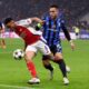 Lautaro Martinez of Inter Milan against Gabriel Jesus of Arsenal in the Champions League