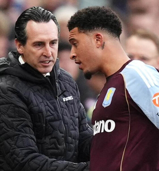 Aston Villa Manager Unai Emery Left Alongside Winger Jadon Sancho Right