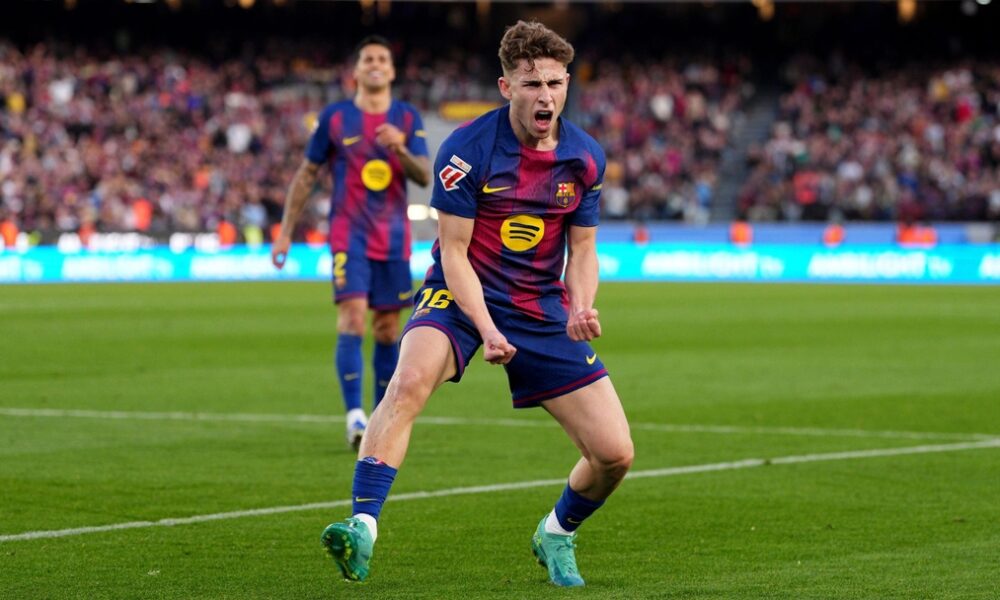 Fermin Lopez FC Barcelona Celebrating A Goal During A La Liga Match