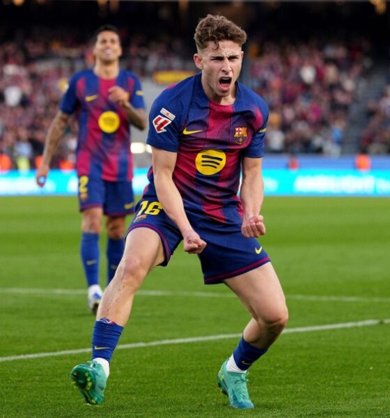 Fermin Lopez FC Barcelona Celebrating A Goal During A La Liga Match