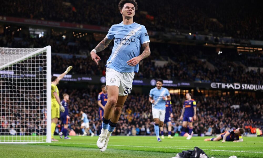 Manchester City Midfielder Nico O'Reilly Celebrating After Scoring During A Premier League Match