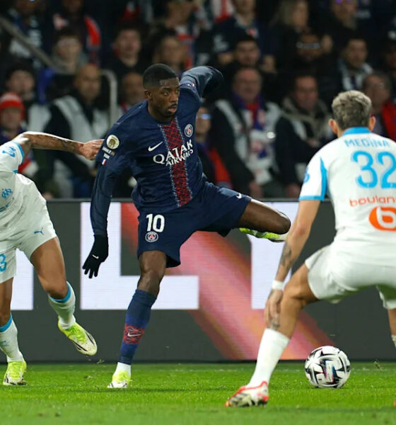 Ousmane Dembele of PSG against Marseille in Ligue 1