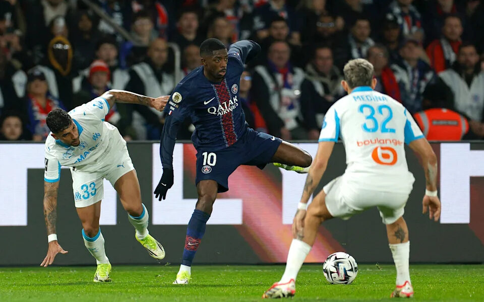 Ousmane Dembele of PSG against Marseille in Ligue 1