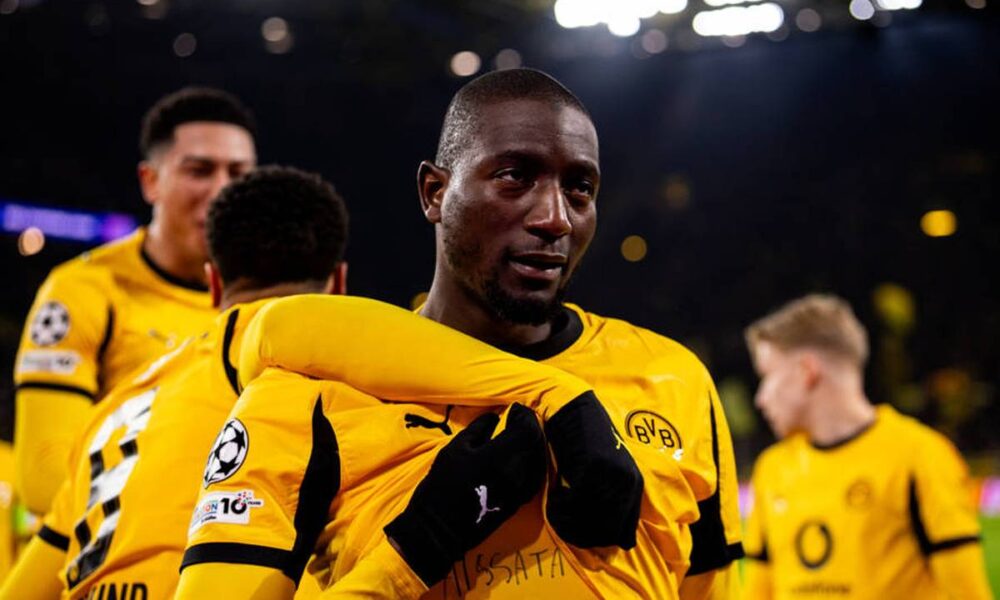 Serhou Guirassy of Borussia Dortmund against Atalanta in the Champions League