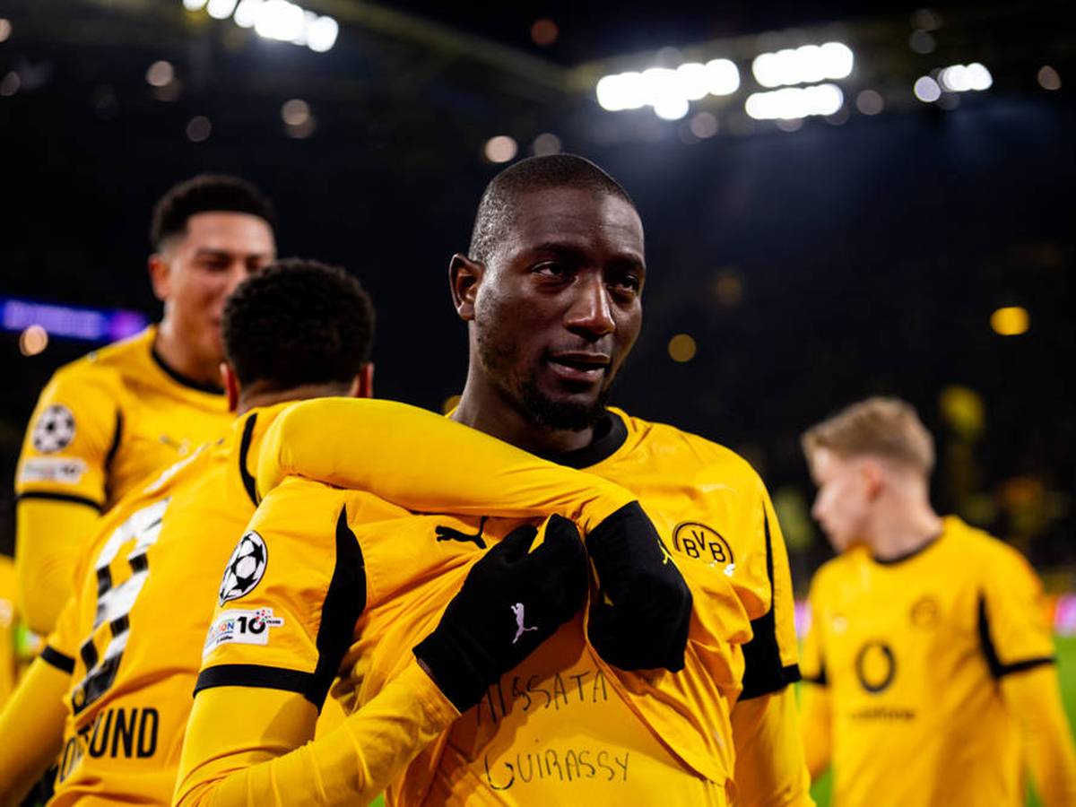 Serhou Guirassy of Borussia Dortmund against Atalanta in the Champions League
