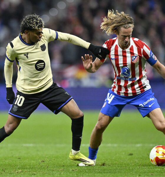 Marcos Llorente of Atletico Madrid against Lamine Yamal of Barcelona at Camp Nou