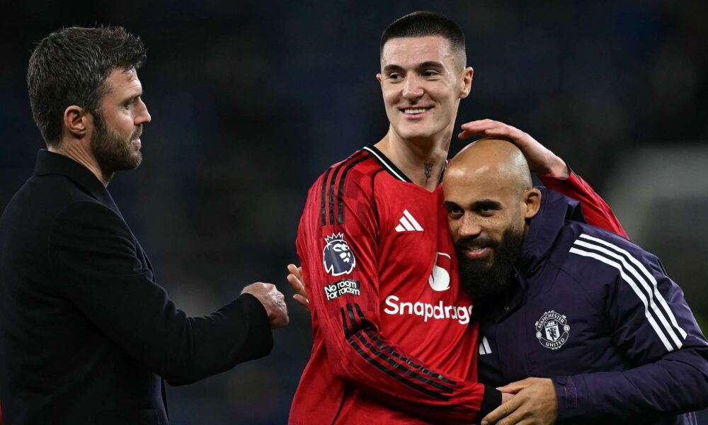 Michael Carrick Left Benjamin Sesko Center And Bryan Mbeumo Right Following Manchester United Transfer Talks