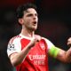 Arsenal midfielder Declan Rice celebrates after Arsenal secured a place in the UEFA Champions League semi-finals following a 1-0 aggregate victory over Sporting Lisbon. Image used for Sportxparte news.