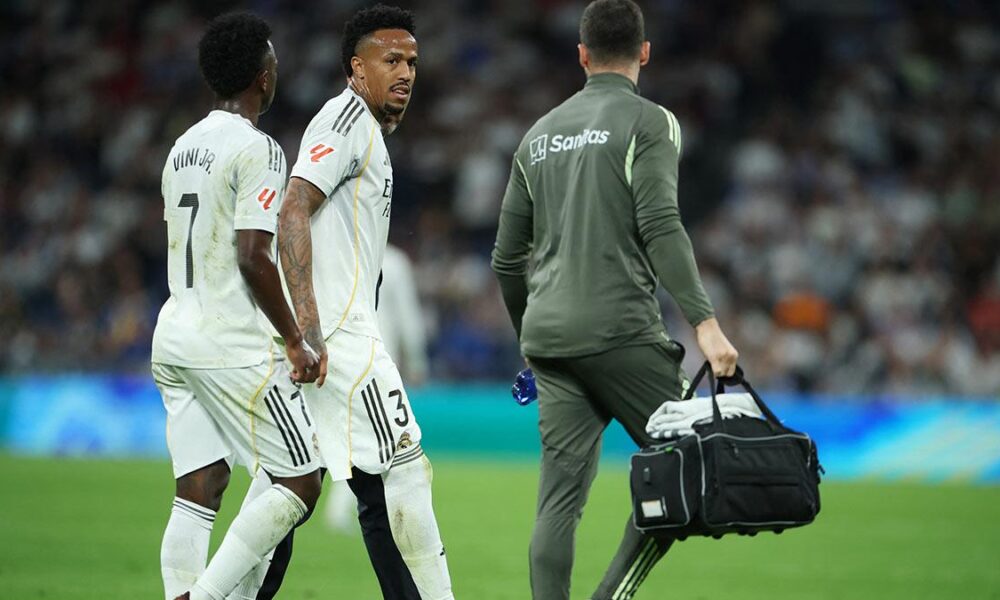 Real Madrid defender Éder Militão (jersey #3) is currently sidelined for the remainder of the 2025-2026 season due to a significant muscle injury. Image used for Sportxparte news.