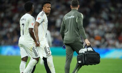 Real Madrid defender Éder Militão (jersey #3) is currently sidelined for the remainder of the 2025-2026 season due to a significant muscle injury. Image used for Sportxparte news.