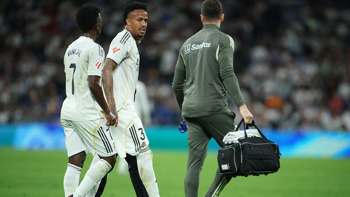 Real Madrid defender Éder Militão (jersey #3) is currently sidelined for the remainder of the 2025-2026 season due to a significant muscle injury. Image used for Sportxparte news.