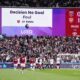 The image captures a pivotal moment from the West Ham vs. Arsenal match played on May 10, 2026, where Arsenal secured a crucial 1-0 victory. The stadium's big screen shows a VAR decision of "No Goal" following a foul by West Ham's Pablo (number 19) in the 99th minute. Image used for Sportxparte news.
