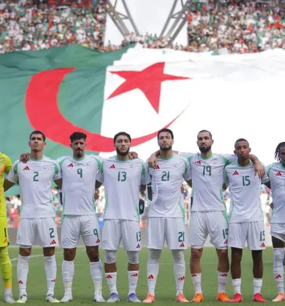 The Algerian national football team lined up before an international match under head coach Vladimir Petković. Specifically, this photograph captures the starting lineup that successfully secured their qualification berth for the upcoming 2026 FIFA World Cup. Image used for Sportxparte news.