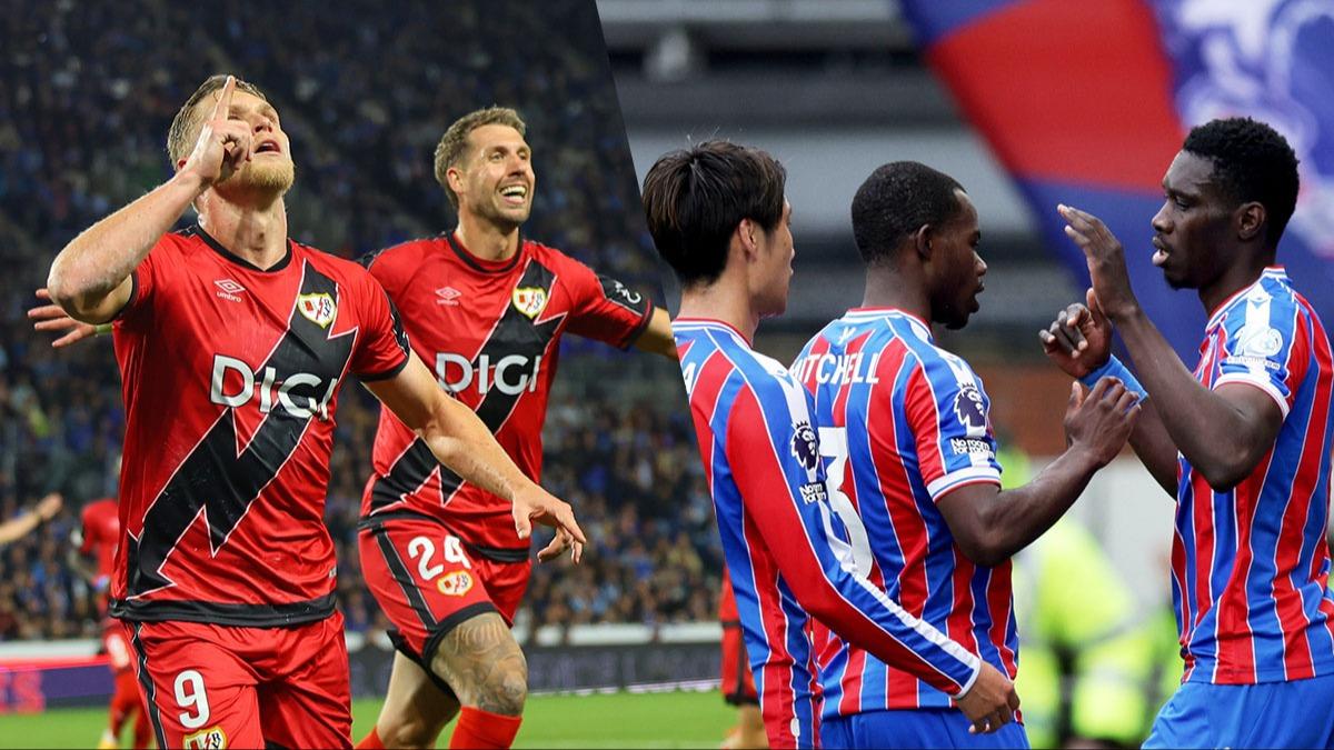 The provided graphic showcases a matchup between the Spanish club Rayo Vallecano (left) and the English Premier League side Crystal Palace F.C. (right) ahead of the 2026 UEFA Conference League final. Image used for Sportxparte news.