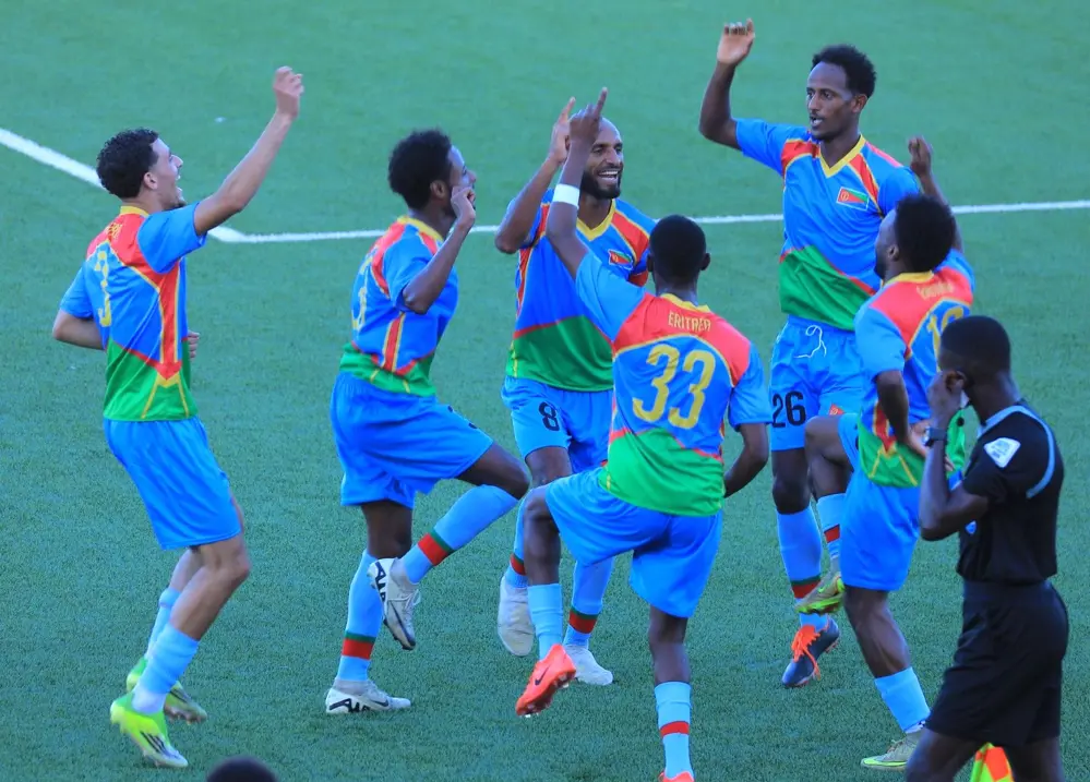 The Eritrea national football team celebrated a historic 2-1 victory over Eswatini in March 2026, which secured their place in the next stage of the AFCON 2027 qualifiers. Image used for Sportxparte news.