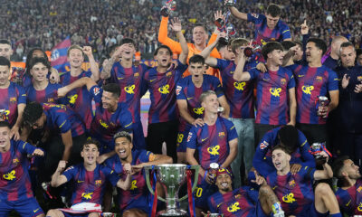 FC Barcelona players celebrate after securing the 2025/2026 La Liga title by defeating Real Madrid 2-0 at the Spotify Camp Nou on May 10, 2026. Image used for Sportxparte news roundup.
