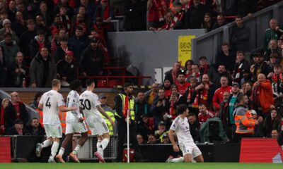 Harry Maguire of Manchester United celebrates a late winning goal during a Premier League match against Liverpool at Anfield. Image used for Sportxparte preview news.