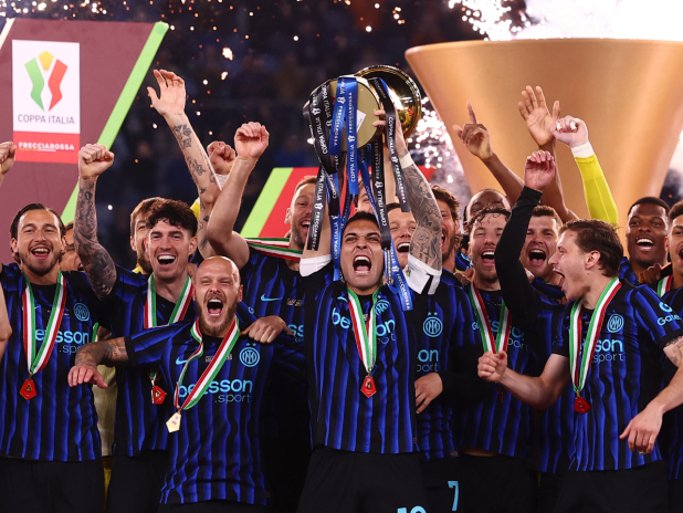 Led by manager Cristian Chivu, the Nerazzurri defeated Lazio 2-0 on May 13, 2026, at the Stadio Olimpico in Rome. Captain Lautaro Martínez scored the second goal to seal the club's 10th Coppa Italia trophy. Image used for Sportxparte news.