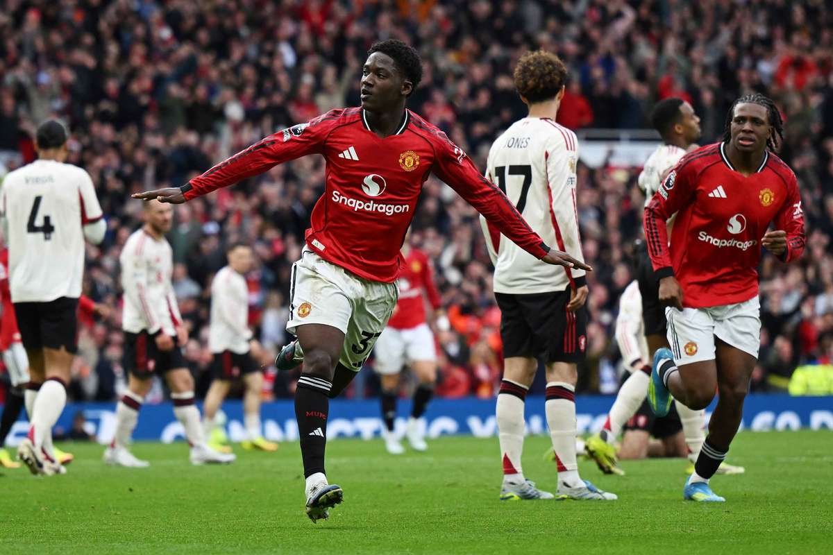 Kobbie Mainoo of Manchester United celebrates a decisive goal during a 3-2 victory over rivals Liverpool on May 3, 2026. This win at Old Trafford officially secured Manchester United’s qualification for the Champions League for the following season. Image used for Sportxparte news Roundup.