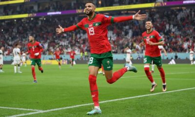 The selected region shows the Morocco national football team celebrating after defeating Portugal 1-0 in the quarterfinals of the 2022 FIFA World Cup. This landmark victory on December 10, 2022, made Morocco the first African and Arab nation to ever reach the semifinal stage of a FIFA World Cup. Image used for Sportxparte news.