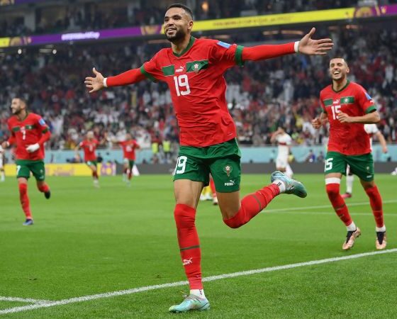 The selected region shows the Morocco national football team celebrating after defeating Portugal 1-0 in the quarterfinals of the 2022 FIFA World Cup. This landmark victory on December 10, 2022, made Morocco the first African and Arab nation to ever reach the semifinal stage of a FIFA World Cup. Image used for Sportxparte news.