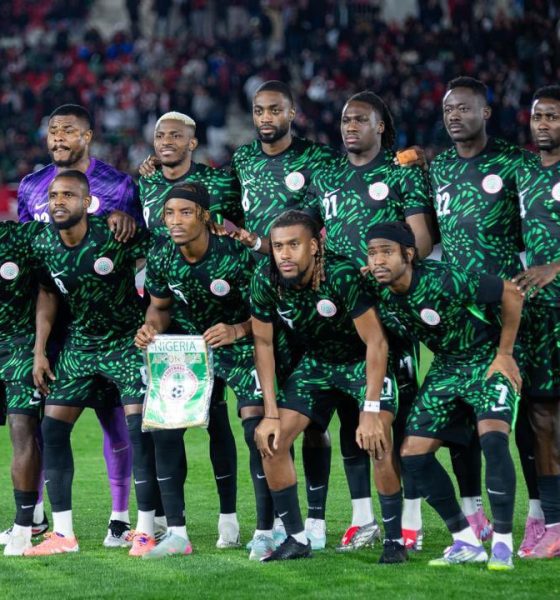The Nigeria national football team (the Super Eagles) is posing for a team picture before their group stage match against Tunisia at the Fez Stadium. Image used for Sportxparte news.