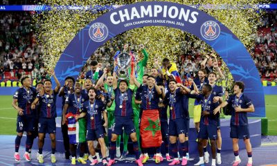 Paris Saint-Germain (PSG) players celebrate their victory in the 2026 UEFA Champions League final. Image used for Sportxparte news.