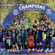 Paris Saint-Germain (PSG) players celebrate their victory in the 2026 UEFA Champions League final. Image used for Sportxparte news.