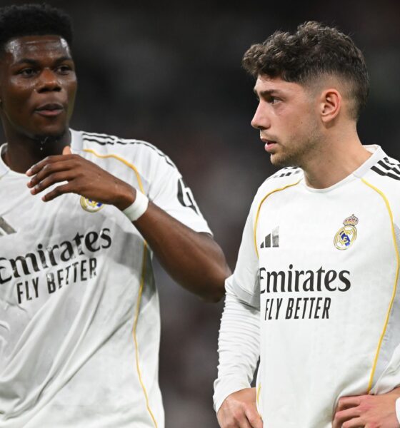 Real Madrid midfielders Aurélien Tchouaméni (left) and Federico Valverde (right). Recent reports from May 2026 indicate that the two players were involved in a violent altercation during a training session at Valdebebas. Image used for Sportxparte news.