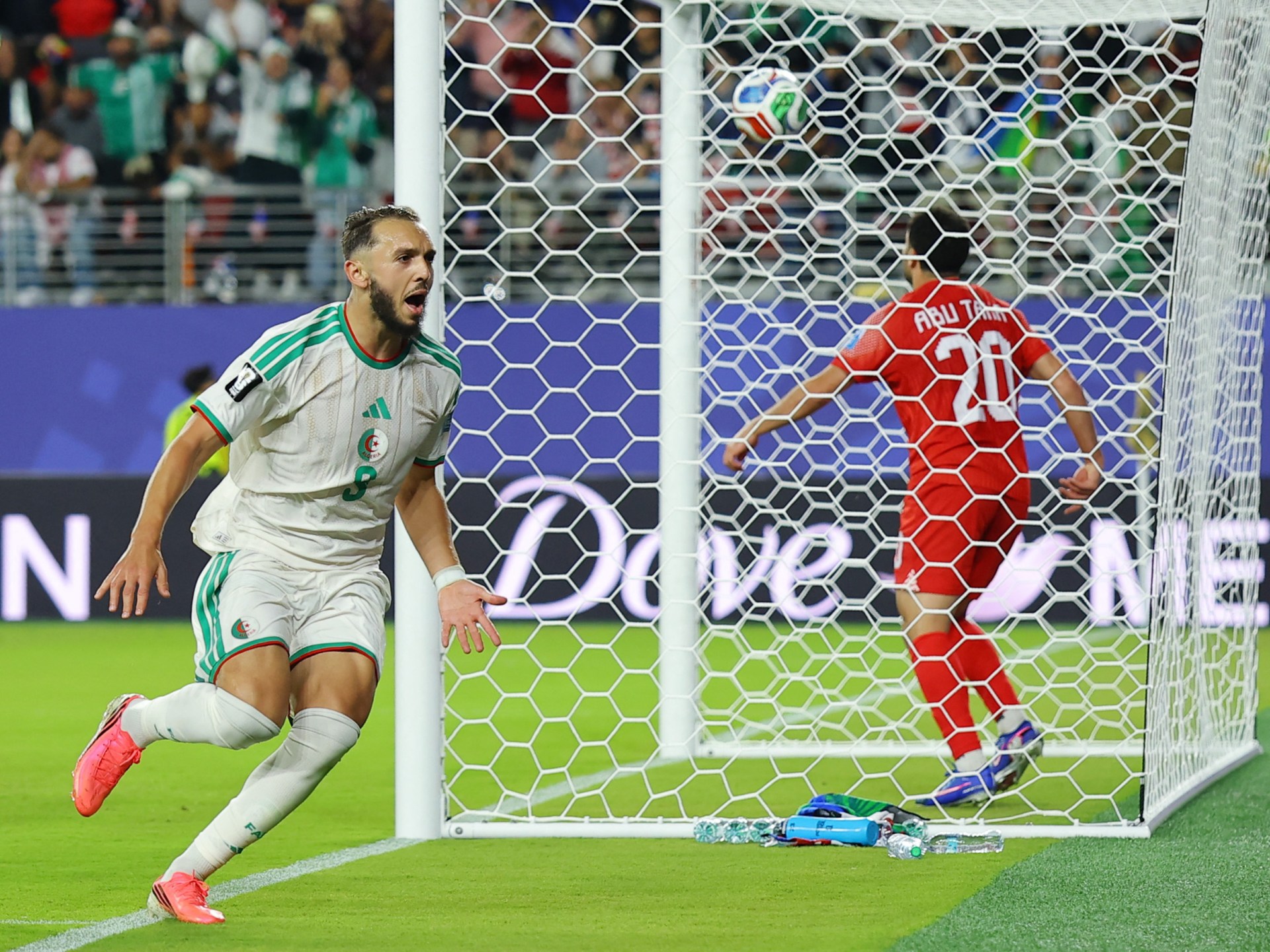 Algerian forward Amine Gouiri is captured here celebrating his match-winning goal against Jordan at the 2026 FIFA World Cup. Image used for Sportxparte news.