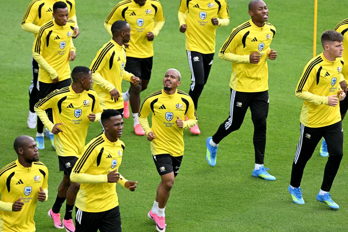 South African national football team, Bafana Bafana, training in Pachuca, Mexico, on June 9, 2026, ahead of their 2026 FIFA World Cup opening match against Mexico. Image used for Sportxparte news.