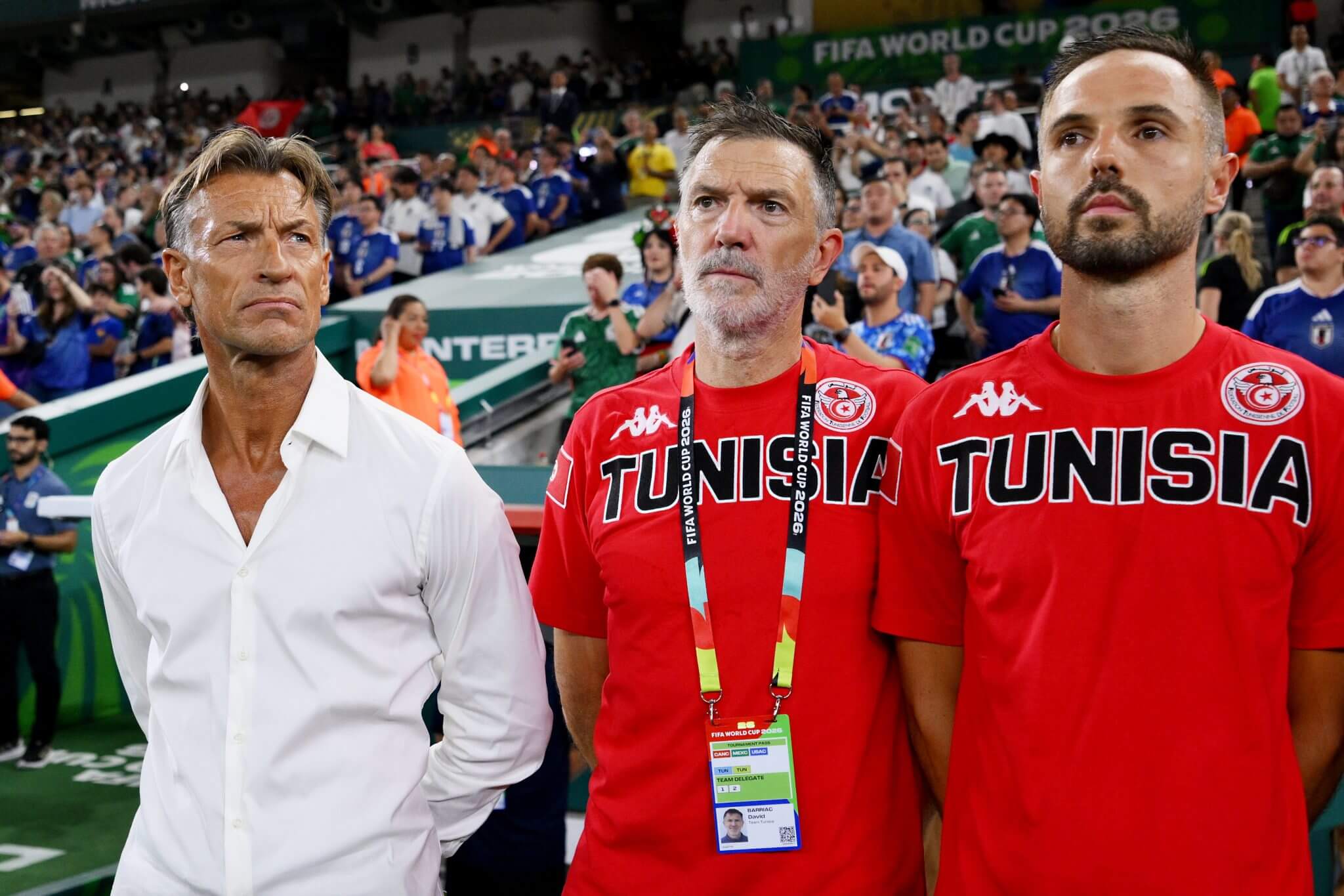Hervé Renard is pictured standing on the sidelines as the head coach of the Tunisia national football team. Image used for Sportxparte news.