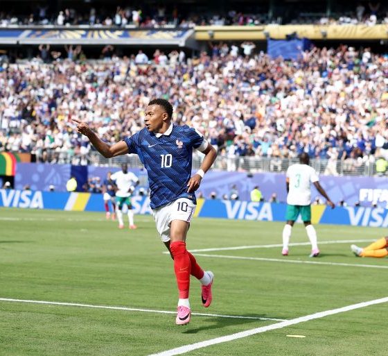France captain Kylian Mbappé is celebrating his historic opening goal during France's 3-1 victory against Senegal in their opening Group I match of the 2026 FIFA World Cup. Image used for Sportxparte news.