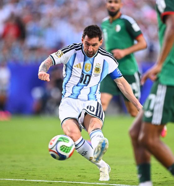 Lionel Messi of Argentina shoots with his left foot against Algeria during the 2026 World Cup Group J opener. Image used for Sportxparte news.