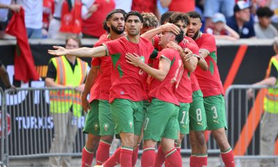 Morocco national football team is celebrating Brahim Díaz's goal during their international friendly match against Norway. Image used for Sportxparte news.