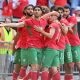 Morocco national football team is celebrating Brahim Díaz's goal during their international friendly match against Norway. Image used for Sportxparte news.