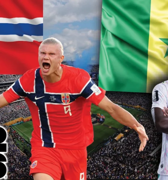 Promotional poster featuring Norwegian footballer Erling Haaland and Senegalese footballer Sadio Mané, representing their respective national teams with their flags. Image used for Sportxparte news.