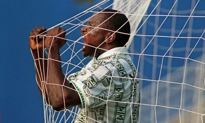 The late Nigerian football legend Rashidi Yekini, celebrating his iconic first-ever World Cup goal for Nigeria during the 1994 tournament in the USA. Image used for Sportxparte news.