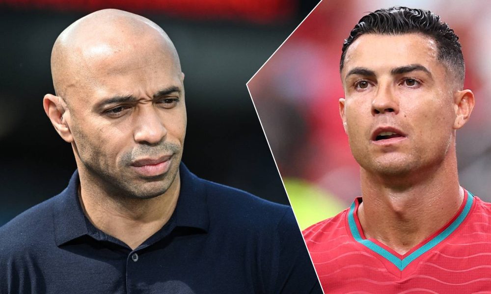 Former football player and manager Thierry Henry alongside current Portugal national team captain Cristiano Ronaldo. Image used for Sportxparte news.