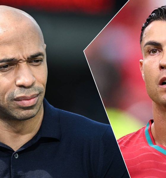 Former football player and manager Thierry Henry alongside current Portugal national team captain Cristiano Ronaldo. Image used for Sportxparte news.
