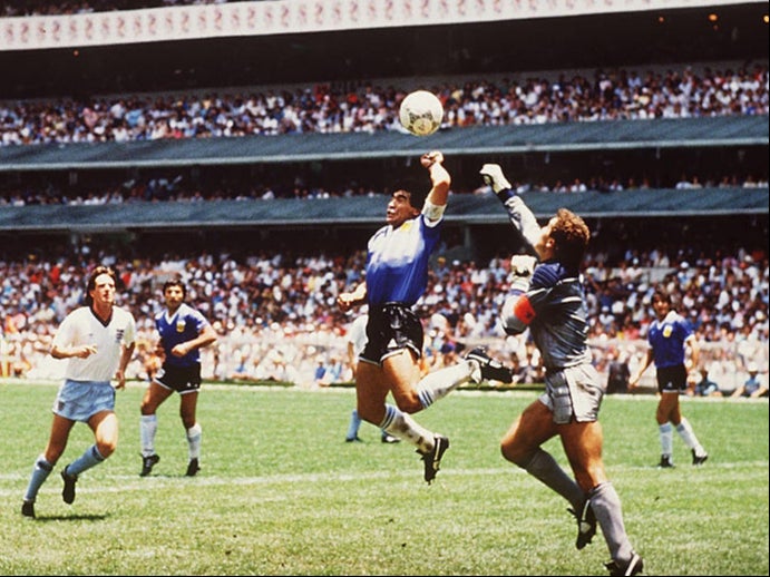 Diego Maradona scored the controversial "Hand of God" goal for Argentina against England in the 1986 World Cup quarter-final. Image used for Sportxparte news.