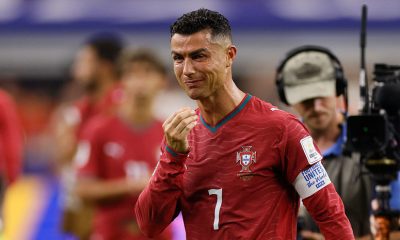 Cristiano Ronaldo is pictured reacting emotionally following Portugal's loss to Spain in the 2026 FIFA World Cup Round of 16. Image used for Sportxparte news.
