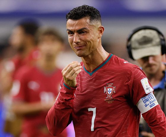 Cristiano Ronaldo is pictured reacting emotionally following Portugal's loss to Spain in the 2026 FIFA World Cup Round of 16. Image used for Sportxparte news.
