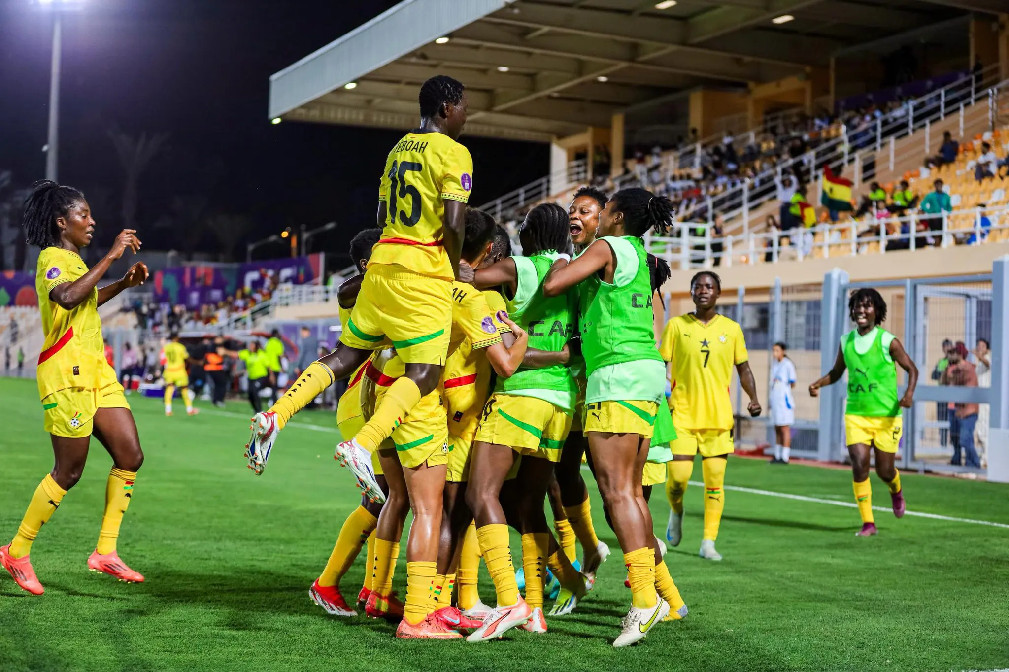 Ghanaian women's national football team, the Black Queens, celebrating a victory. Image used for Sportxparte news.