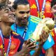 Spanish forward Lamine Yamal celebrates alongside teammates like goalkeeper David Raya after defeating Argentina 1-0 in extra time during the tournament final at MetLife Stadium on July 19, 2026. Image used for Sportxparte news.
