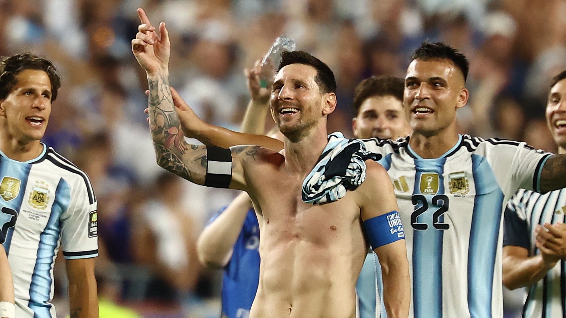 Lionel Messi celebrating a 3-1 extra-time victory over Switzerland in the 2026 World Cup quarter-finals on July 11, 2026. Image used for Sportxparte news.