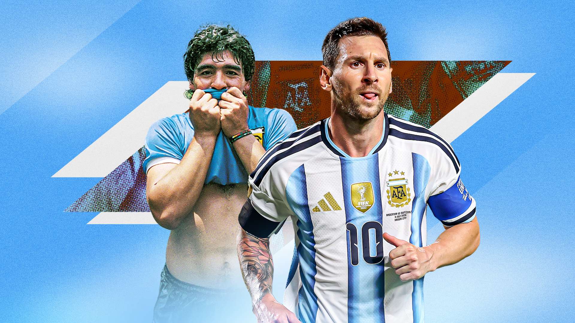 illustrates Lionel Messi and the legendary Diego Maradona, representing the generational greatness of the Argentina national football team. Image used for Sportxparte news.