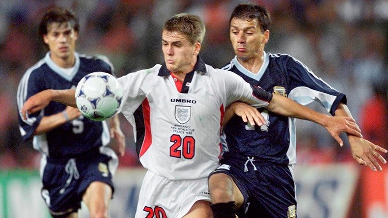 Michael Owen playing for England against Argentina during the Round of 16 at the 1998 FIFA World Cup in France. Image used for Sportxparte news.